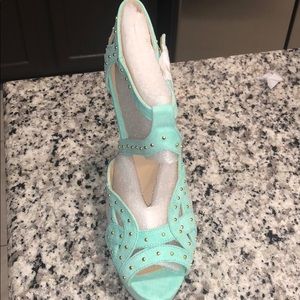 Mint green peep toe heels